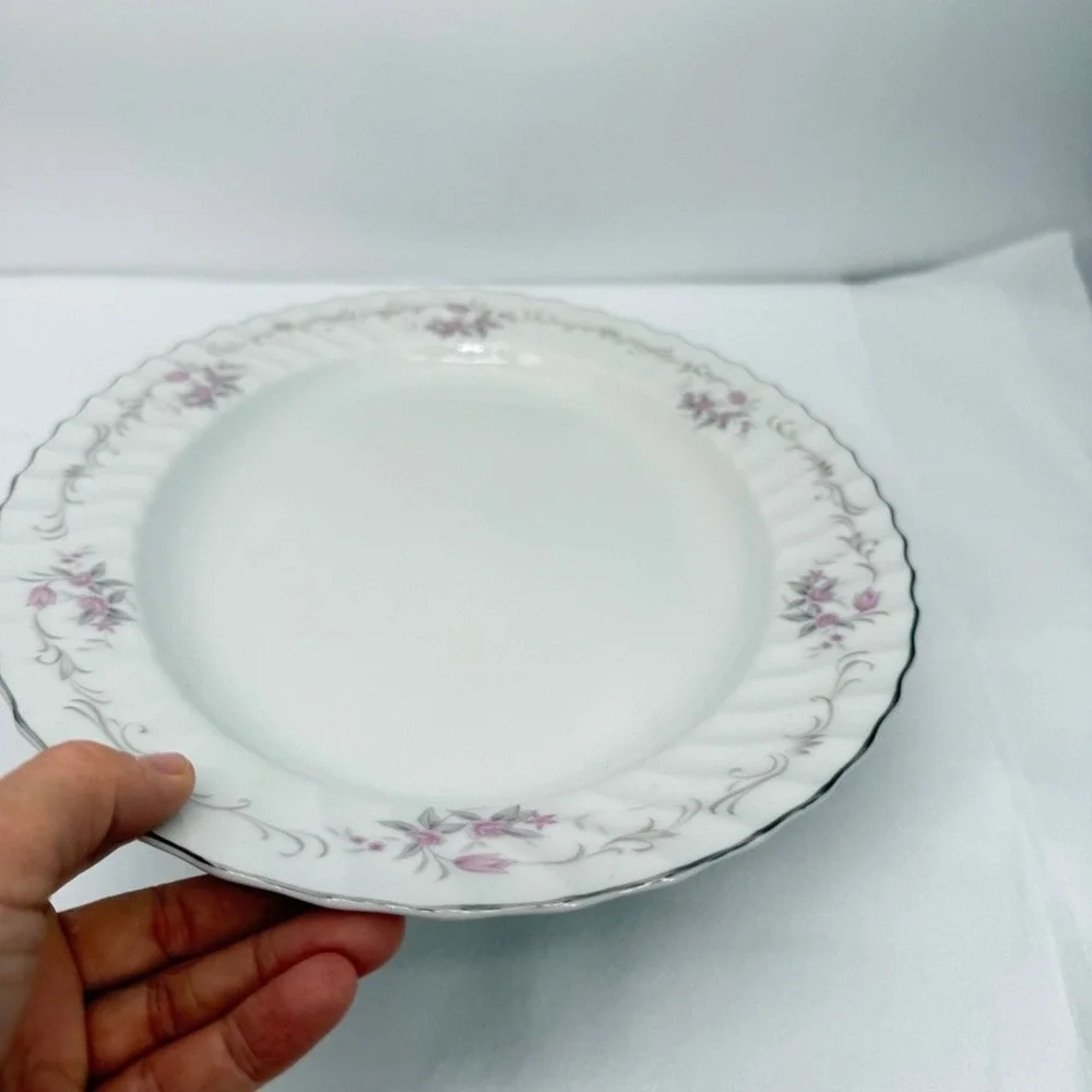 Gold Standard Heavy Platter Floral Pink Silver Trim Vintage Serving 14in w/ Box